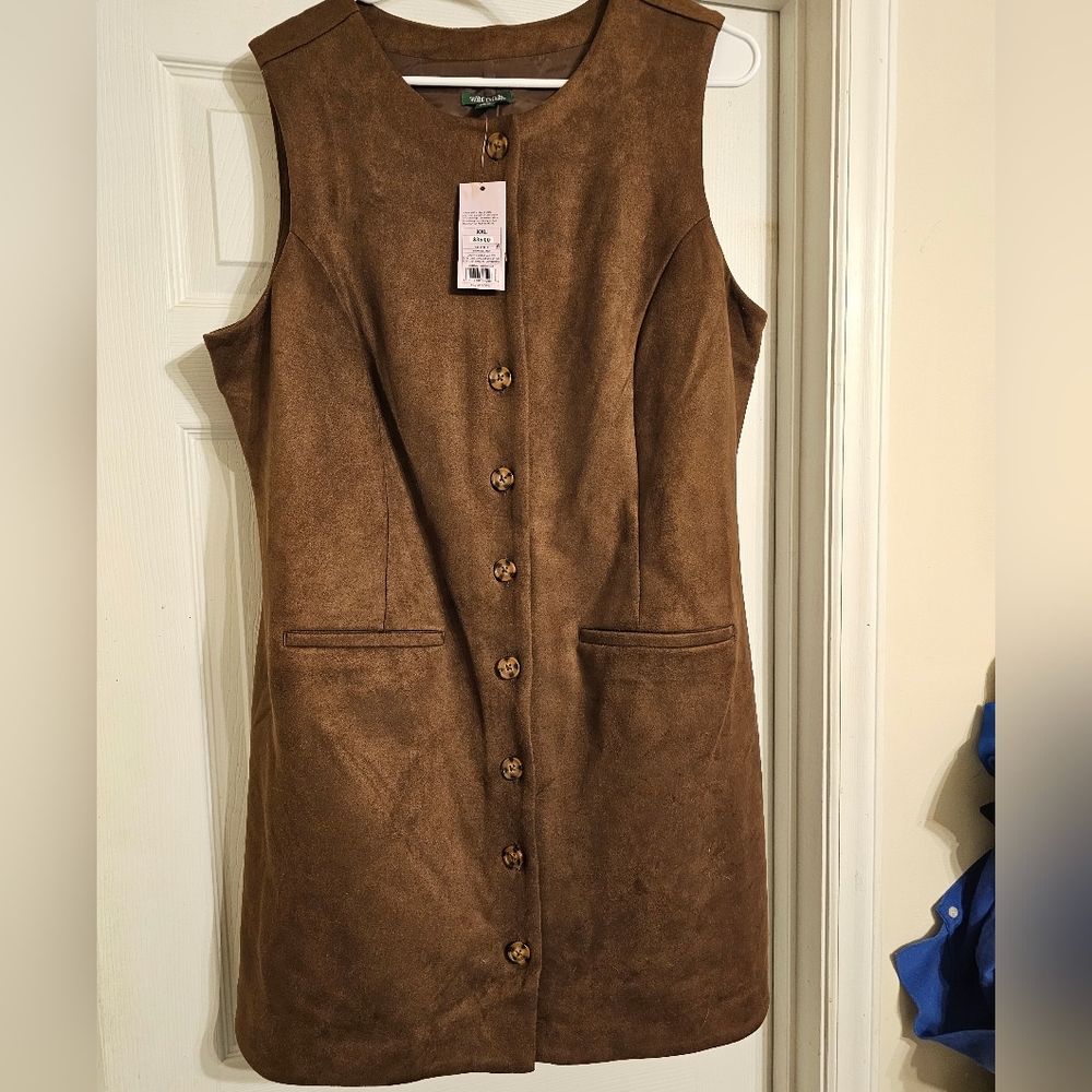 NWT Button-front Faux Suede A-line Dress. Size:XXL.